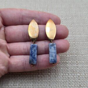 Worn Copper Sodalite Stone Handmade Vintage Earrings A6017